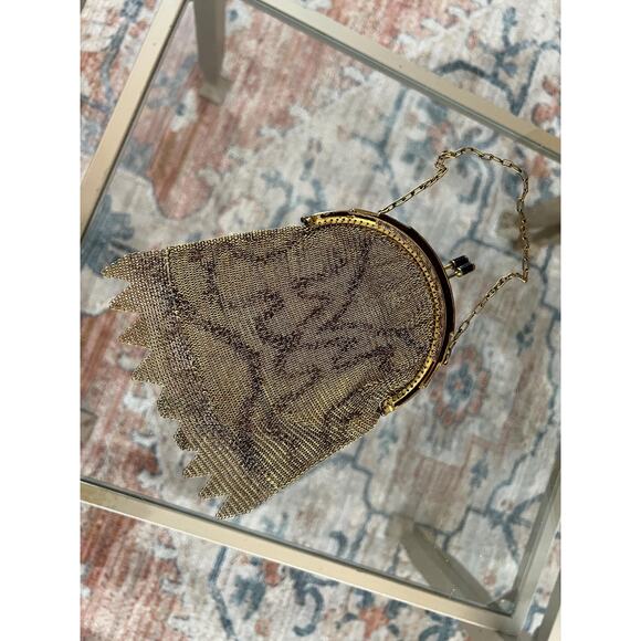 Vintage Gold Link Mesh Purse, Dresden German, Kissing Clasp, Metal Frame - Picture 1 of 10